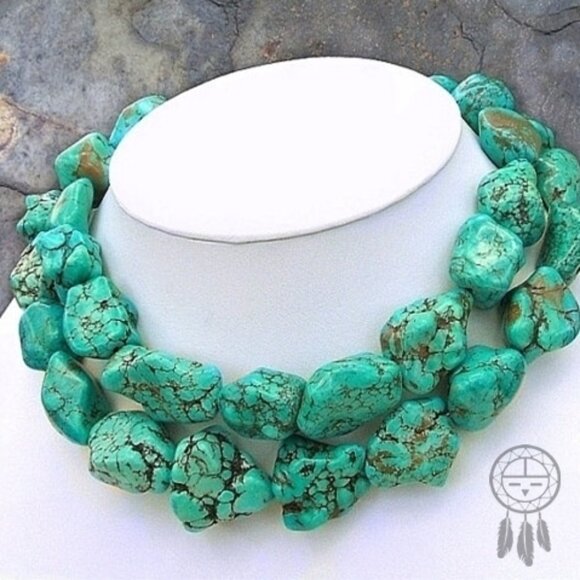 Megan Fox Chunky Green Turquoise Nugget Necklace Artisan Handcrafted